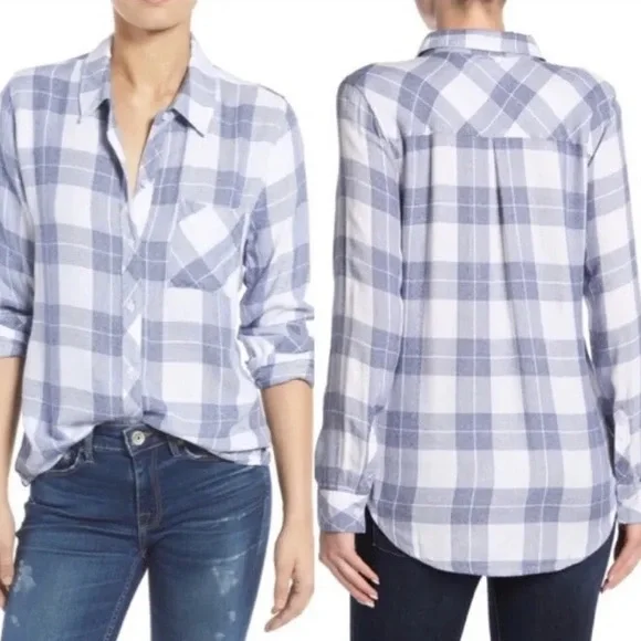 Rails Plaid Hunter Melange Blue White Button Down Shirt - Picture 1 of 6
